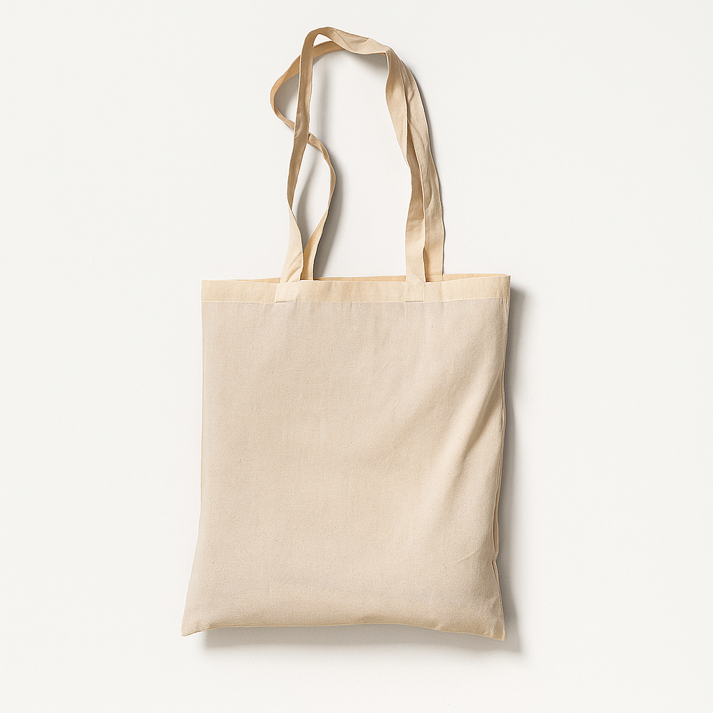 Beige personalisierte Tragetasche aus Baumwolle mit langen Griffen ideal für Einkäufe und Alltag