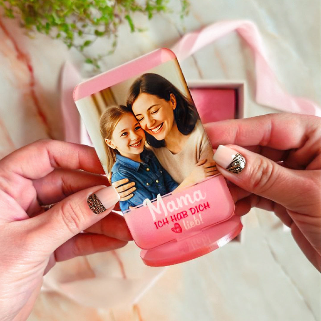 Personalisierte rosa personalisiertes Acrylglasbild mit Mutter und Kind Foto und Text Mama ich hab dich lieb