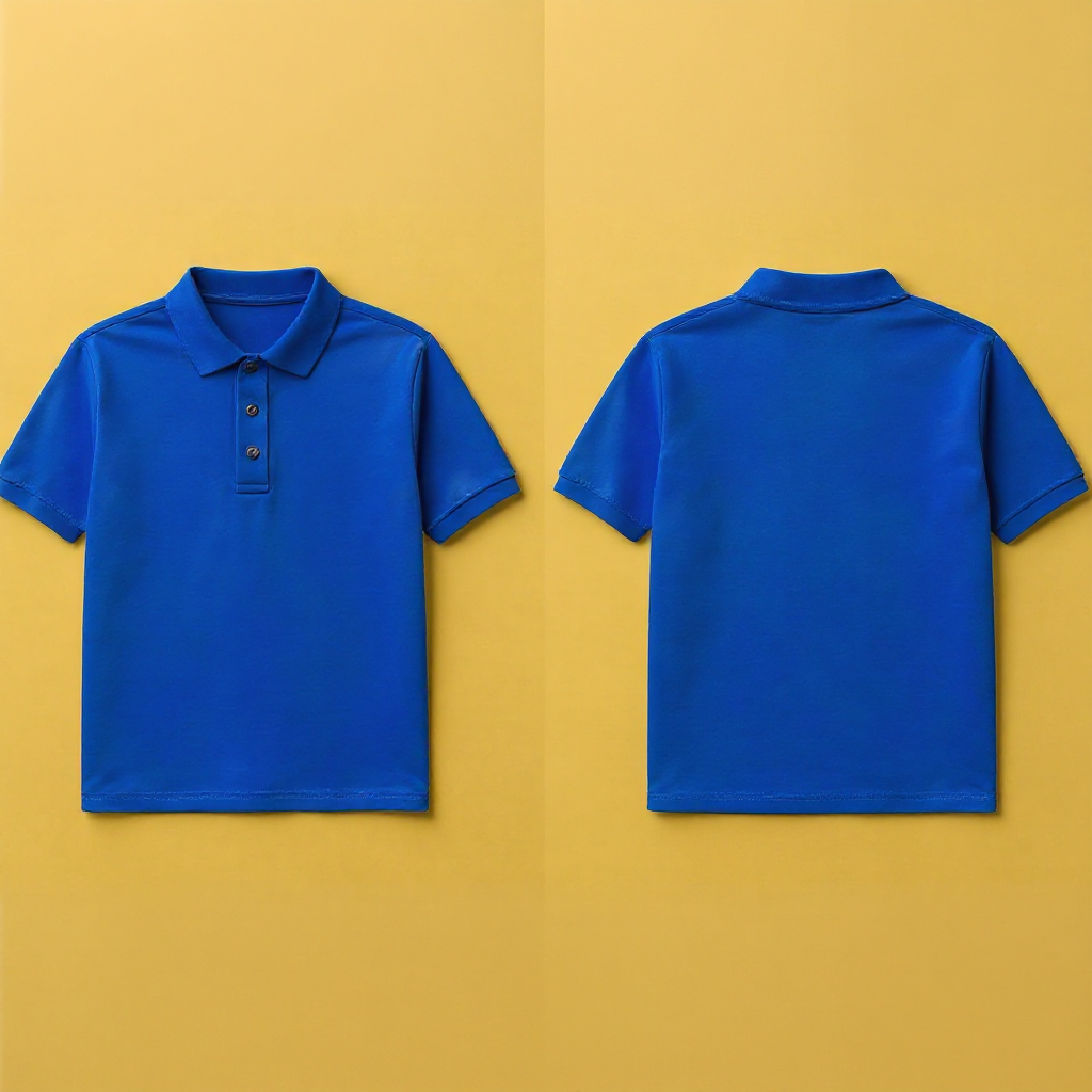 Blaues Poloshirt selbst gestalten mit Kurzarm und Knopfleiste von Buntheit Werbeagentur Vorder- und Rückansicht