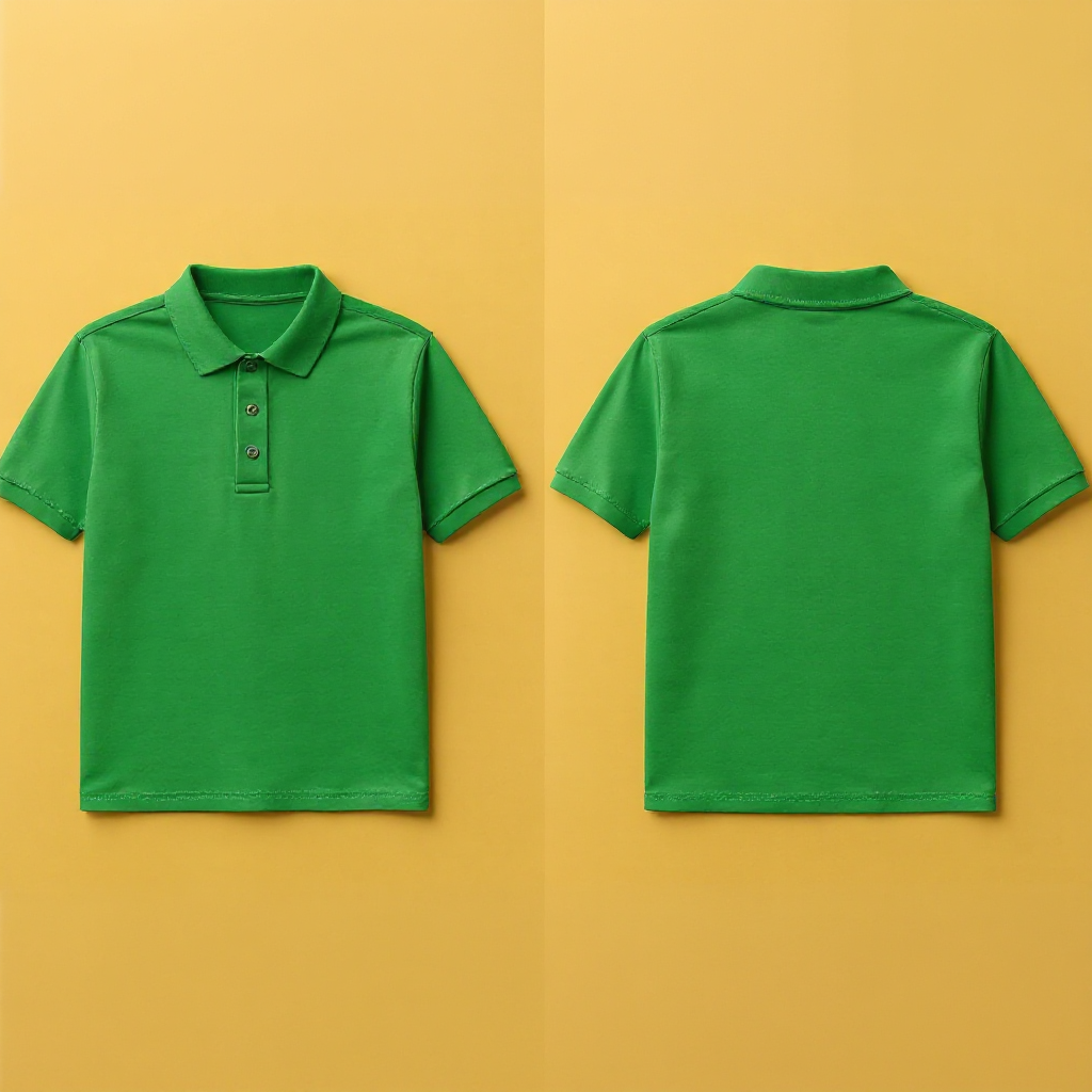 Grünes Poloshirt selbst gestalten mit Knopfleiste und kurzem Arm Vorder- und Rückansicht