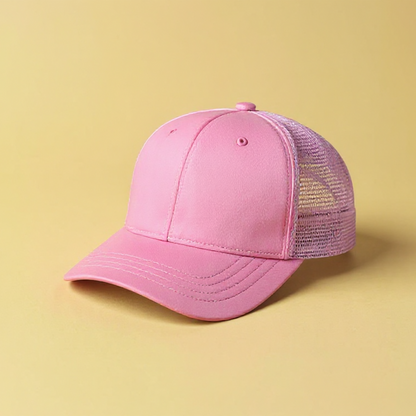 Rosa personalisierte Wollmütze mit Netzrückseite für individuell gestalteten Look