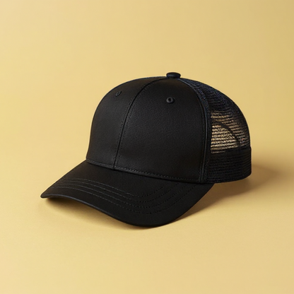 Schwarze personalisierte Wollmütze mit Netzrückseite für individuellen Stil und Komfort