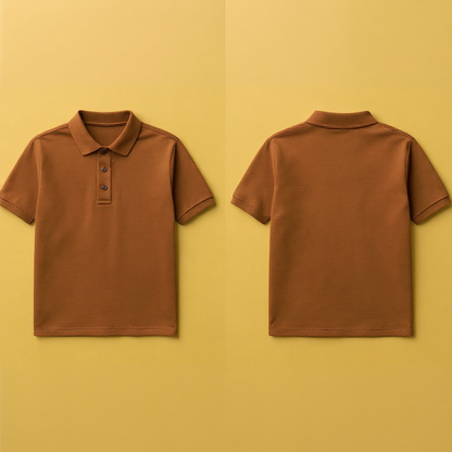 Braunes Poloshirt selbst gestalten in Front- und Rückansicht für individuelle Designs