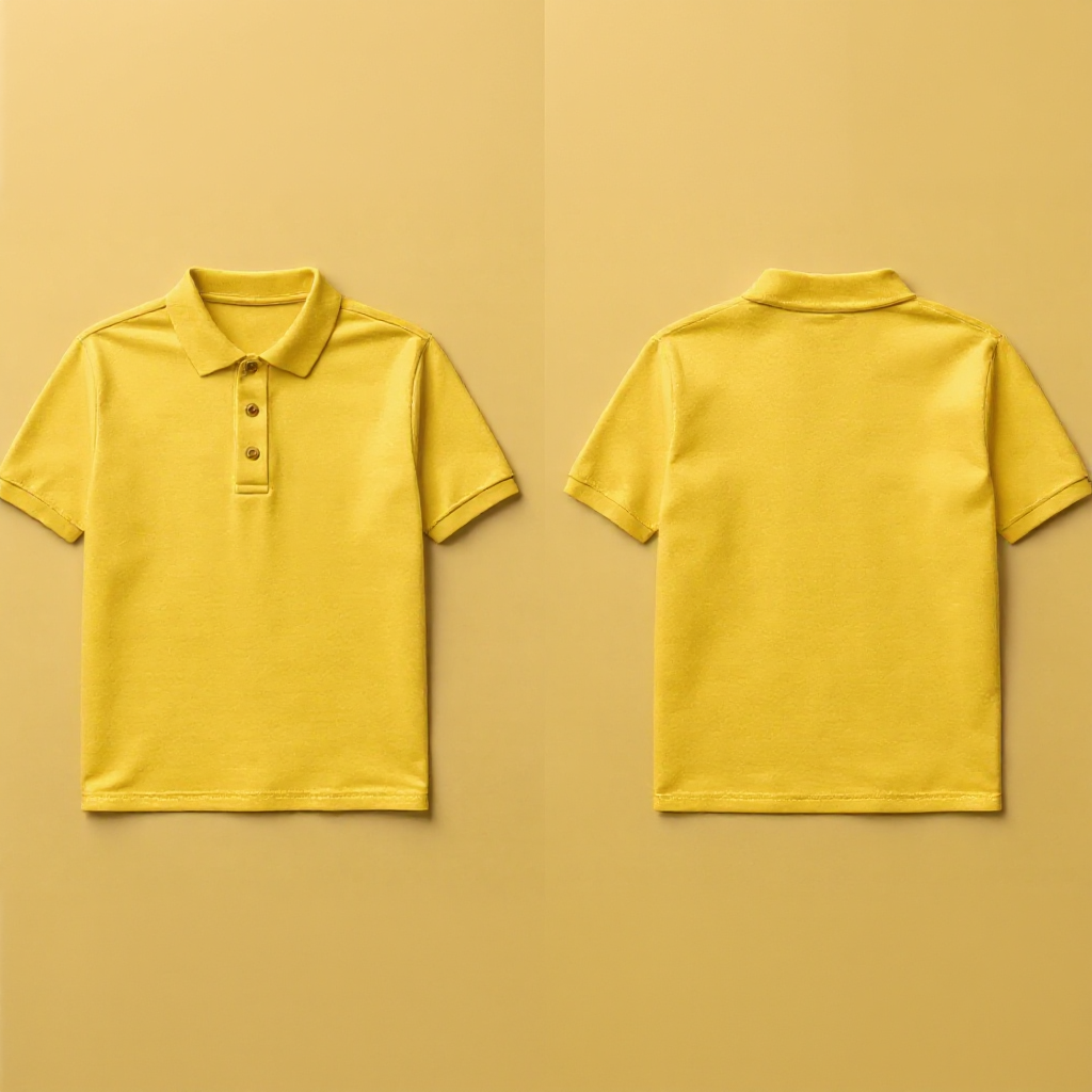 Gelbes Poloshirt selbst gestalten mit Knopfleiste und kurzen Ärmeln von Buntheit Werbeagentur