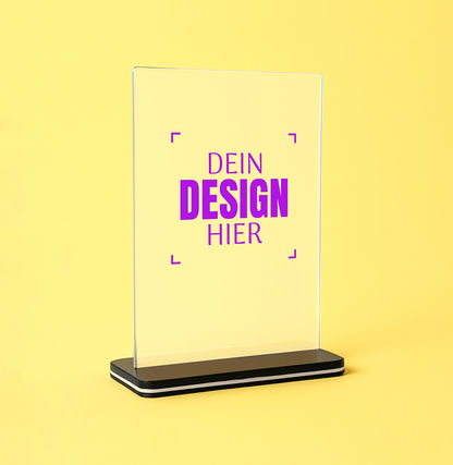 Buntheit A6 Tischaufsteller Acryl mit schwarzem Sockel